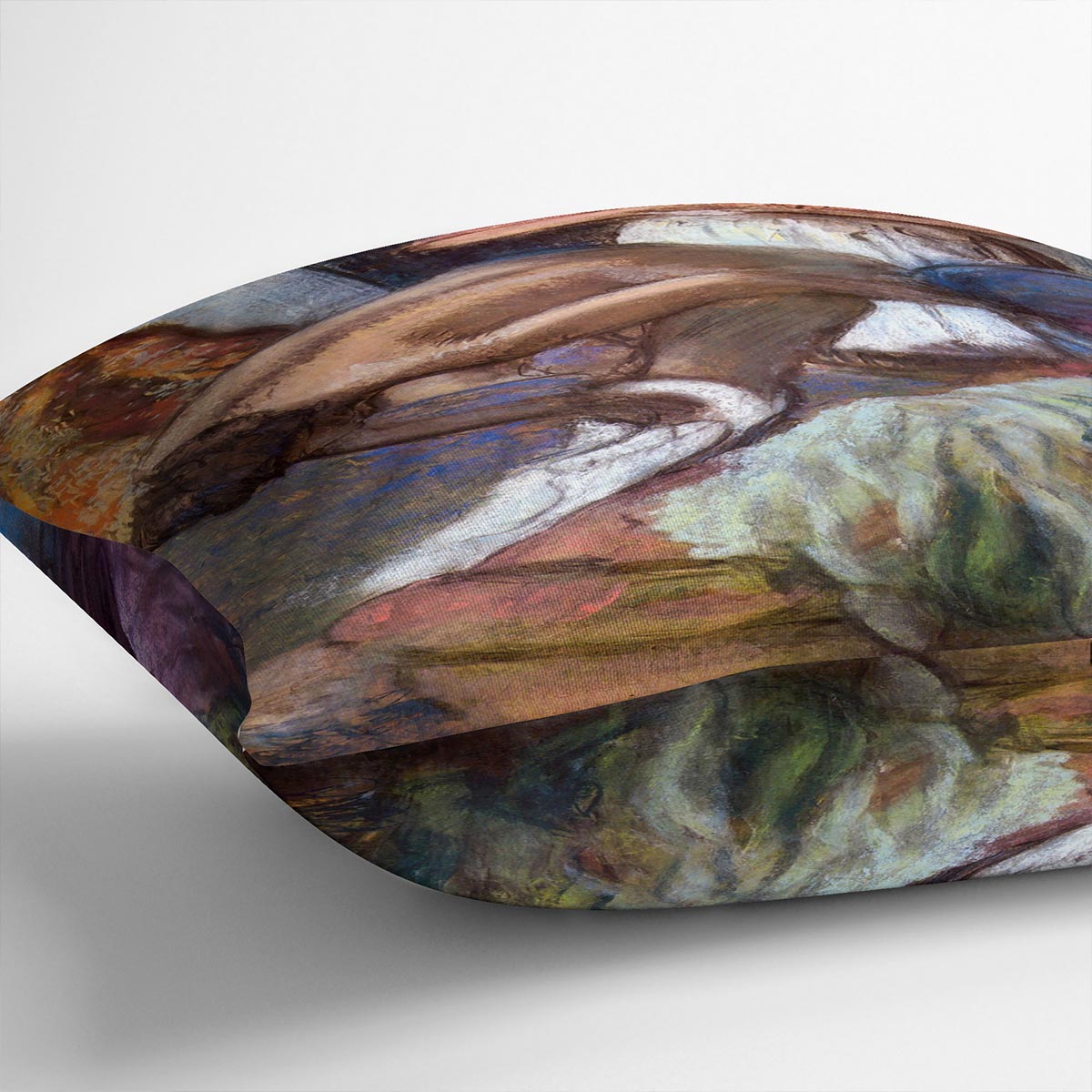 The Strengthening After the Bathwater by Degas Cushion featuring vibrant abstract designs on luxurious vegan faux suede.